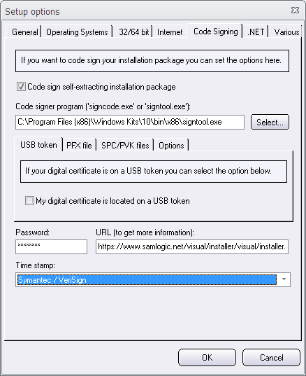 Setup options - Code Signing - Time stamp