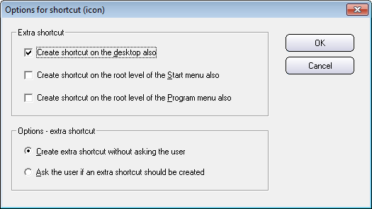 The 'Options for shortcut (icon)' dialog box