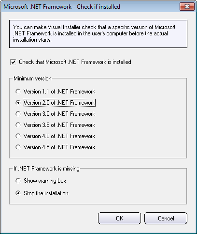 The 'Microsoft .NET Framework - Check if installed' dialog box