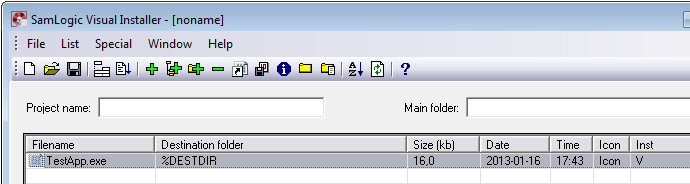 The 'File list' tab with the VB.NET application in the file list