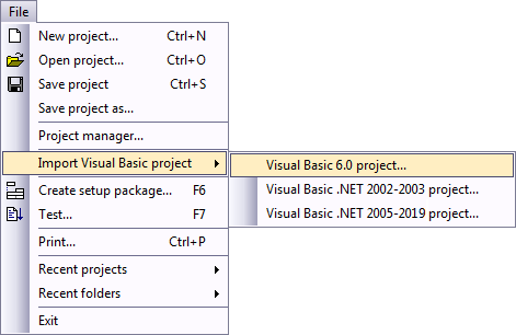 File - Import Visual Basic project - Visual Basic 6.0 project