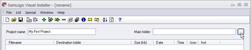 Visual Installer - The 'File list' tab - Main folder