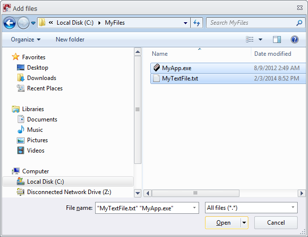 The 'Add files' dialog box