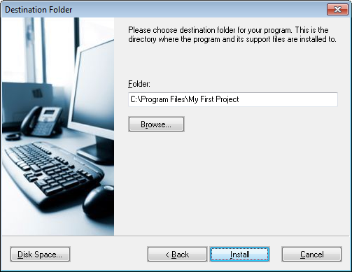 The 'Destination Folder' setup dialog box