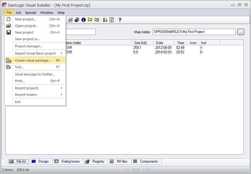 File - Create setup package