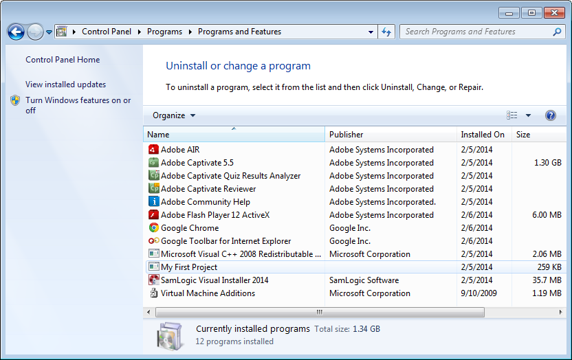 The Control Panel in Windows - Uninstall a program