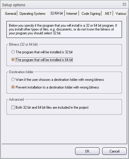 Setup Options - 32/64 bit