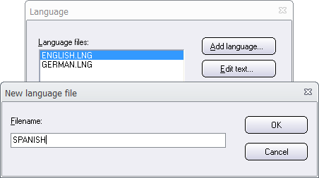 The 'New language file' dialog box