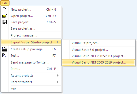 Visual Installer can import Visual Basic 6.0 and Visual Basic .NET projects