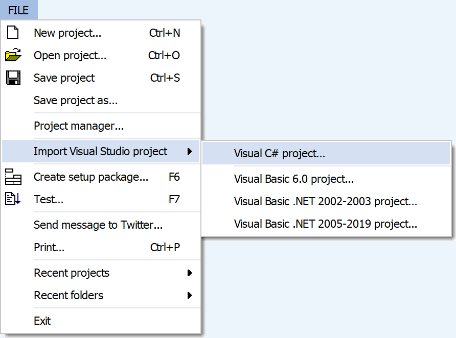 Visual Installer can import Visual C# project files